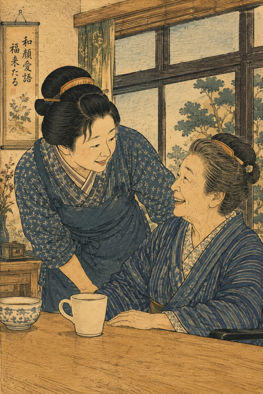 介護施設・賃貸物件関連を描いた浮世絵風イラスト